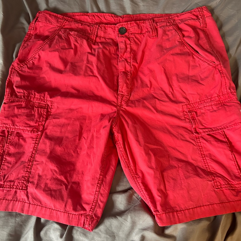 True Religion Bright Red Cargo Shorts for Men